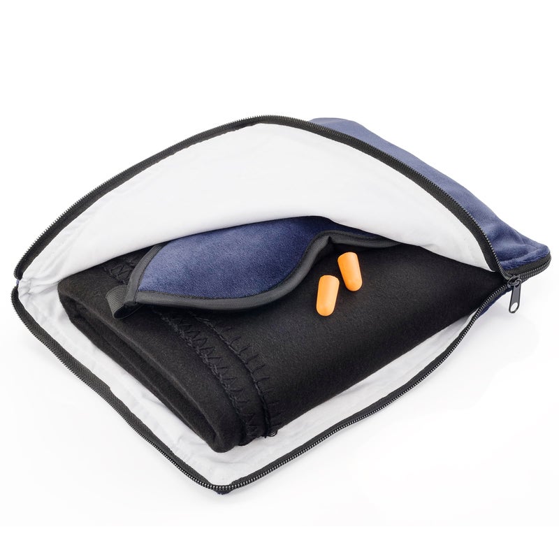 Lewis N. Clark Ultimate Comfort Set + Portable Travel Kit for Airplane, Includes Inflatable Pillow + Zippered Carrying Case, Cozy Fleece Blanket, Eye Mask for Sleeping & Foam Ear Plugs, Black - Image 2